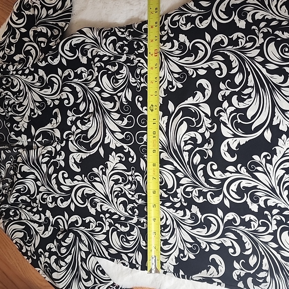 Women's Black & White Floral Print Tunic Dress Knee Length 3/4 Sleeve Size S-M - Picture 11 of 12